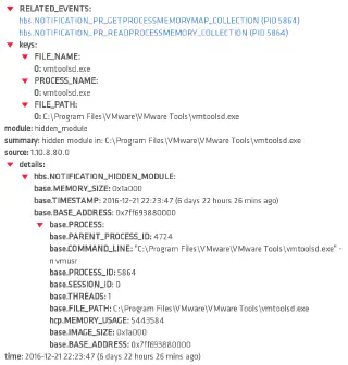 Process hollowing alert for vmtoolsd.exe